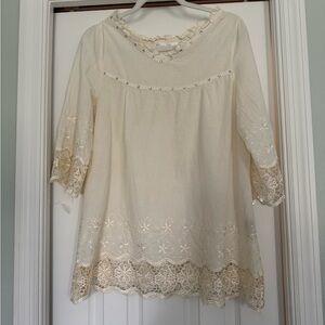 Cream Embroidered Tunic with Rhinestone Detail by Pretty Angel